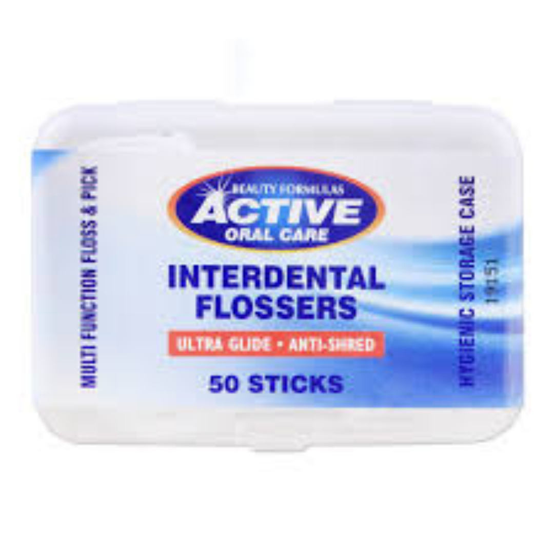 ACTIVE INTERDENTAL FLOSSERS WHITE 50STICK TUB